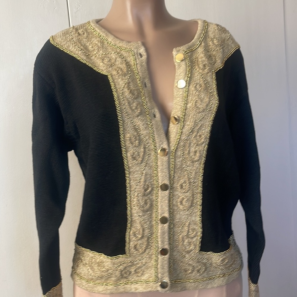 DRESS BARN Beaded, embroidered gold tone,  black color  sz L” women’s SWEATER